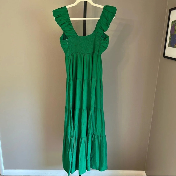 Jason Wu Ruched Ruffle V Neck Linen Maxi Dress Kelly Green Small NWT Feminine - Picture 5 of 7